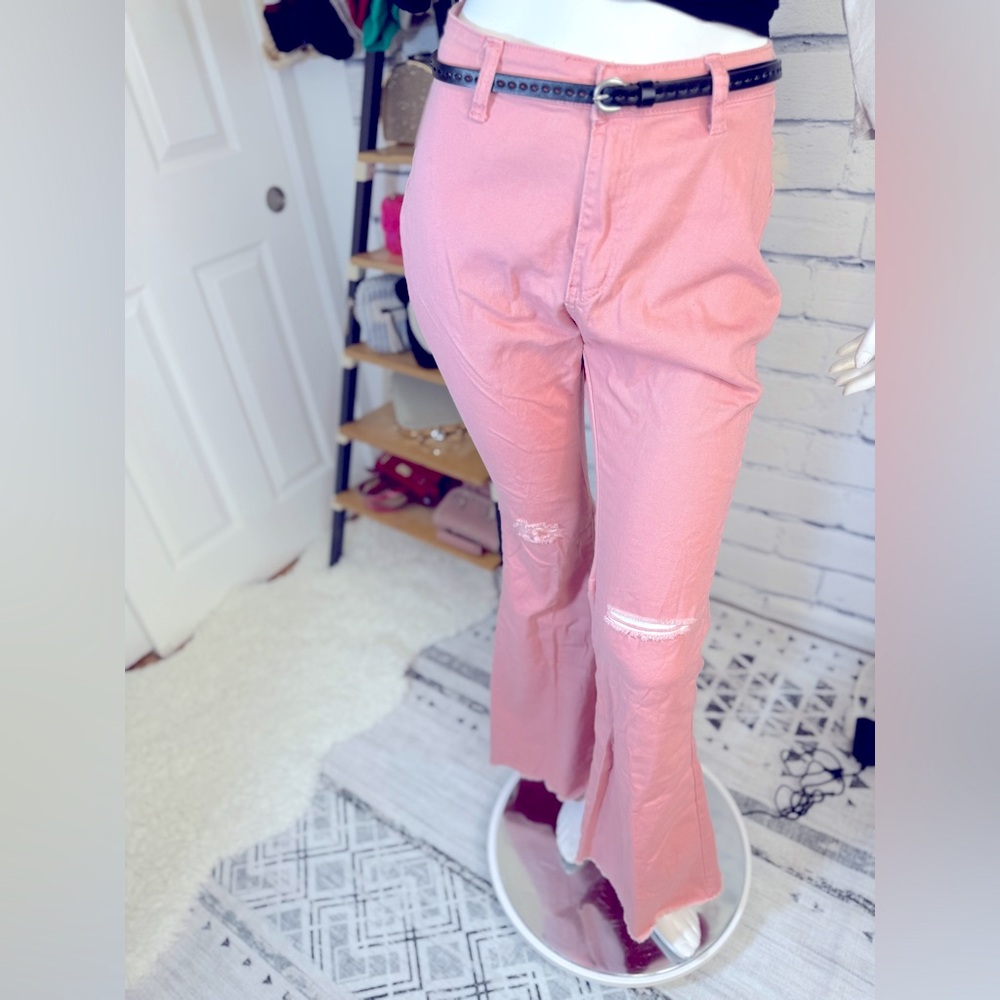 Flared Ripped Jeans Flared/Bell Bottom/Mid Rise/Destroyed Hem Pants - Picture 9 of 14